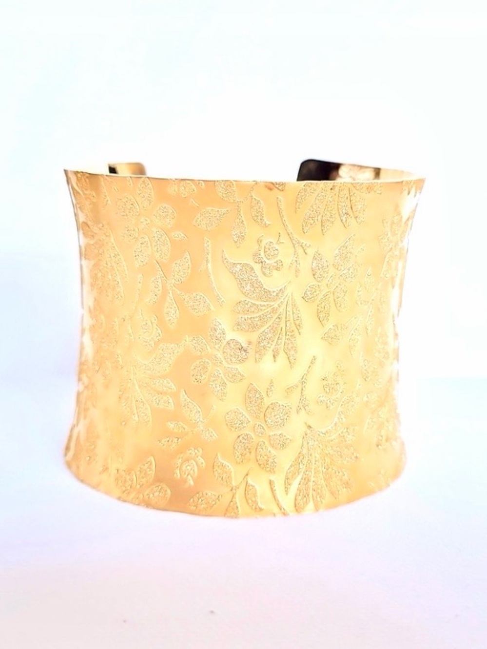 Tocara Karen Gold Floral Cuff Bracelet Wide Etched Statement